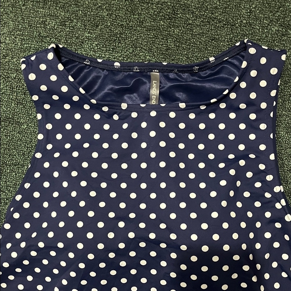 Lands' End Navy Polka Dot Swim Top